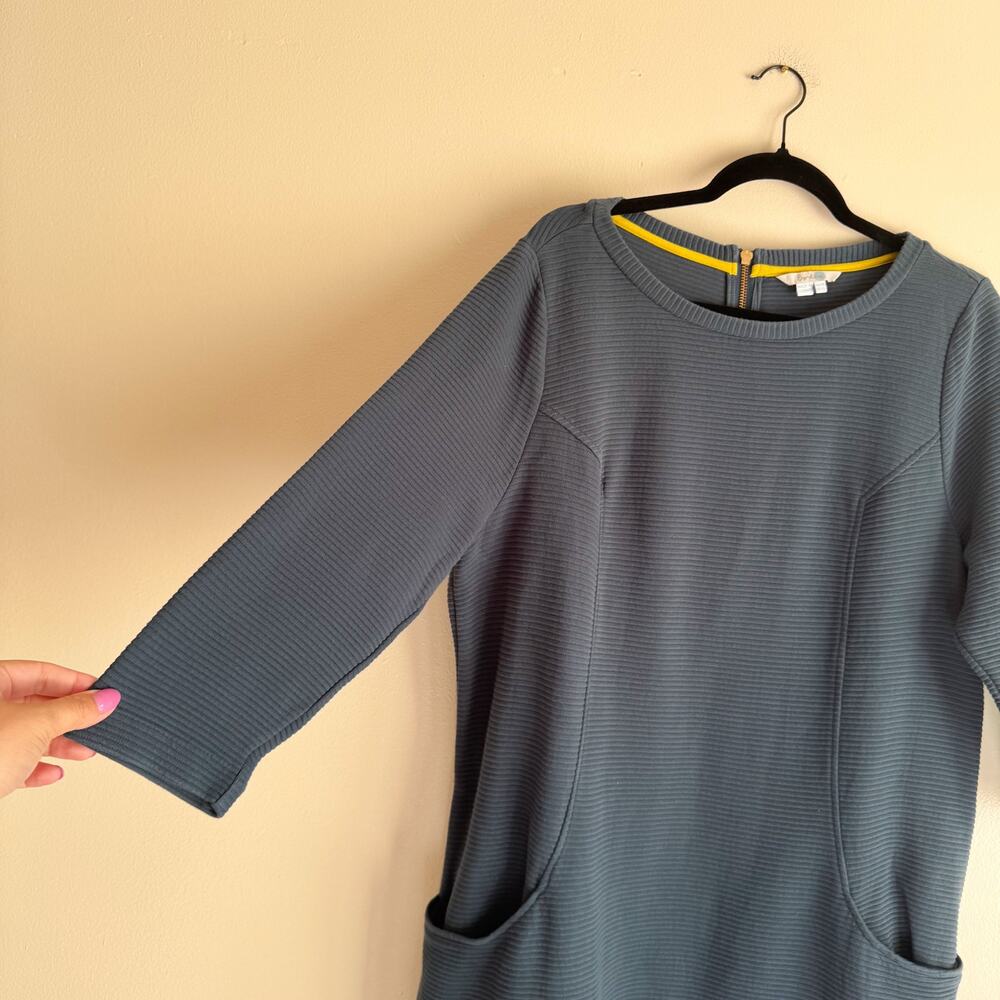 Boden Teal Blue Green Ribbed Ottoman Shift Patch Pocket Mini Dress Size 16 - Picture 2 of 8